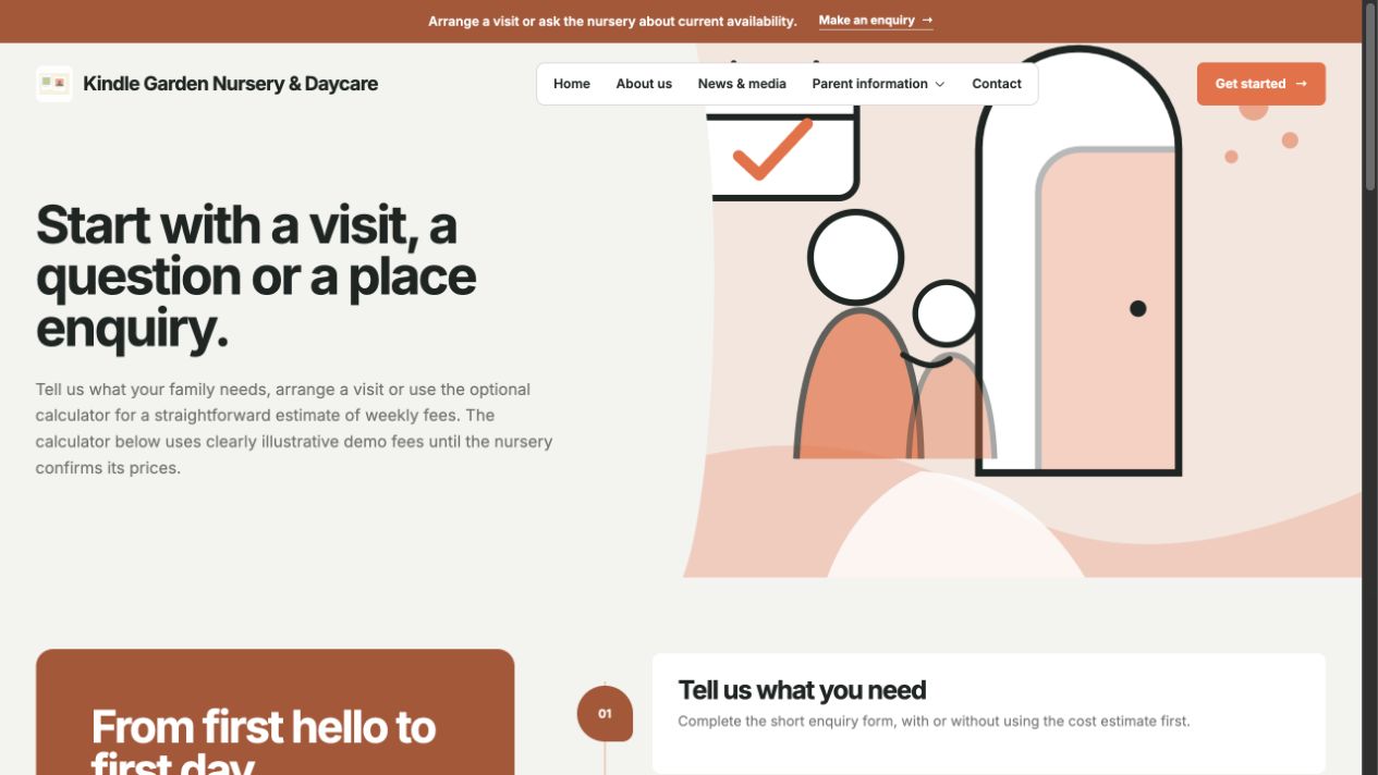 Kindle Garden Nursery and Daycare enrolment page