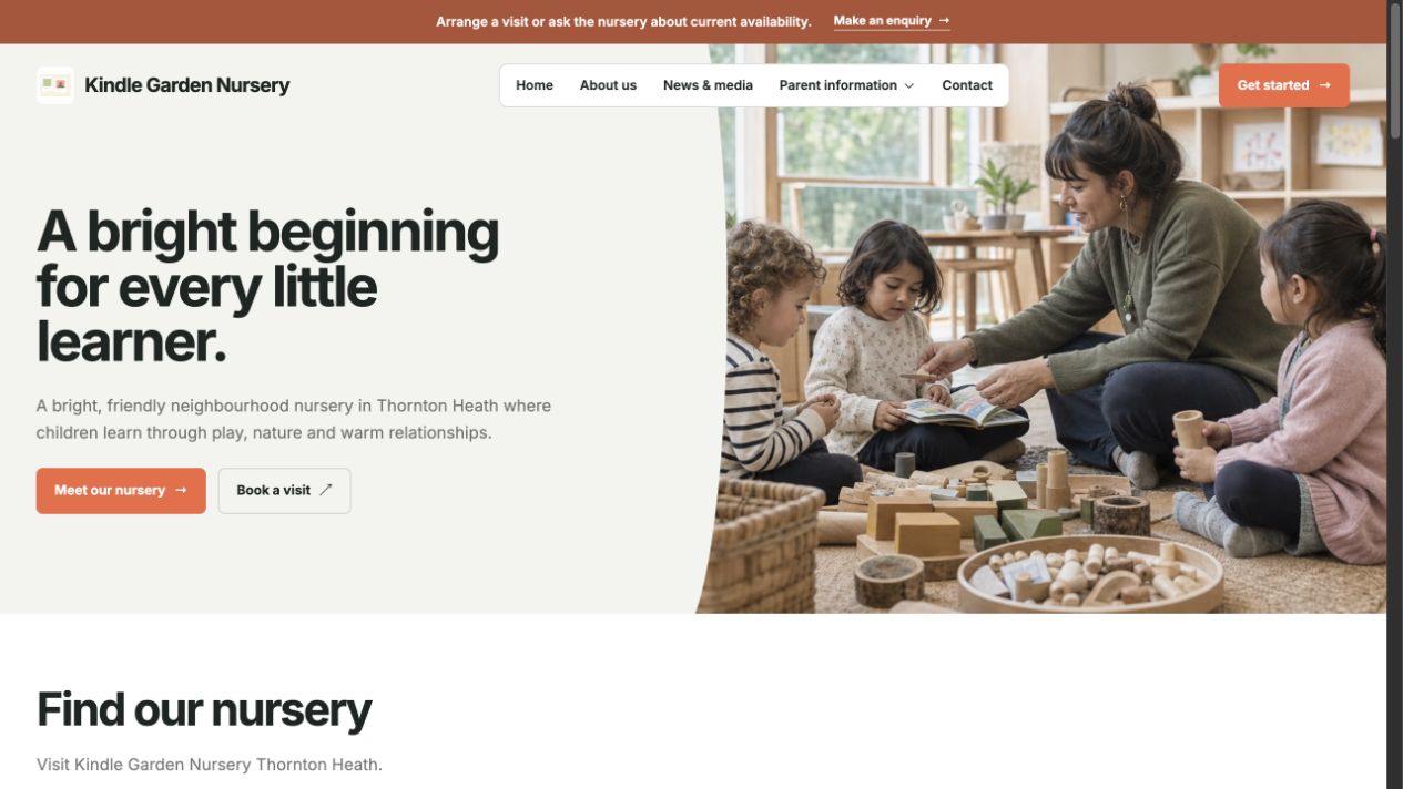 Orange-themed nursery website created with KindleCMS